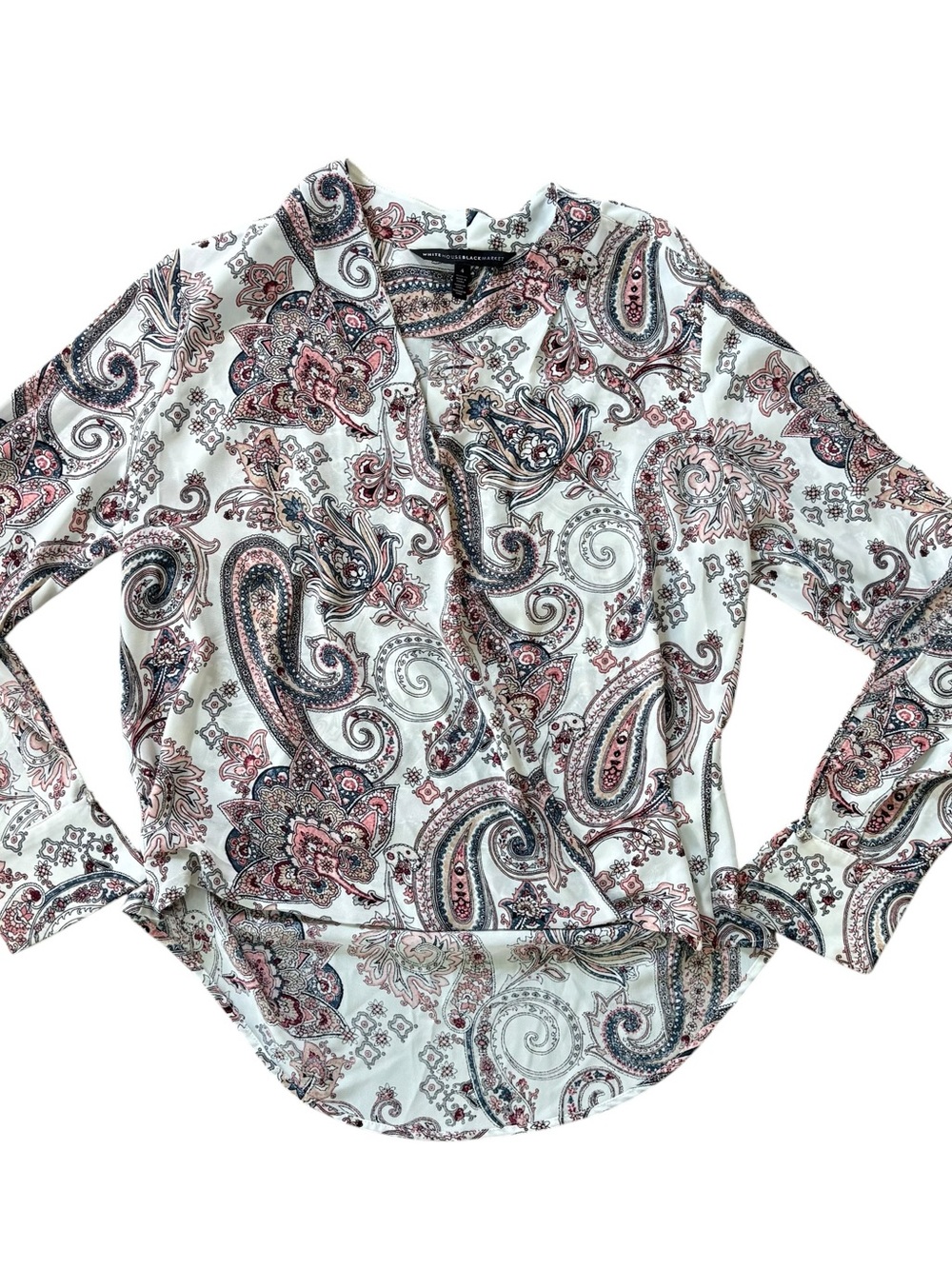 White House Black Market White, Pink and Navy Paisley Button-Down Shirt